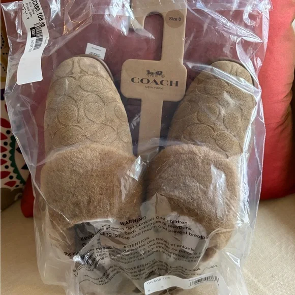 NWT Coach Signature Suede Sherpa Flat Mule size 8 choose Candy Pink or Tobacco - Picture 5 of 10